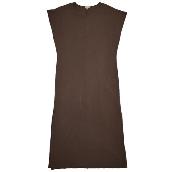 J Jill Vacation Dress XS Brown Midi Maxi Slits Dolman Pullover Casual Everyday - Picture 1 of 8